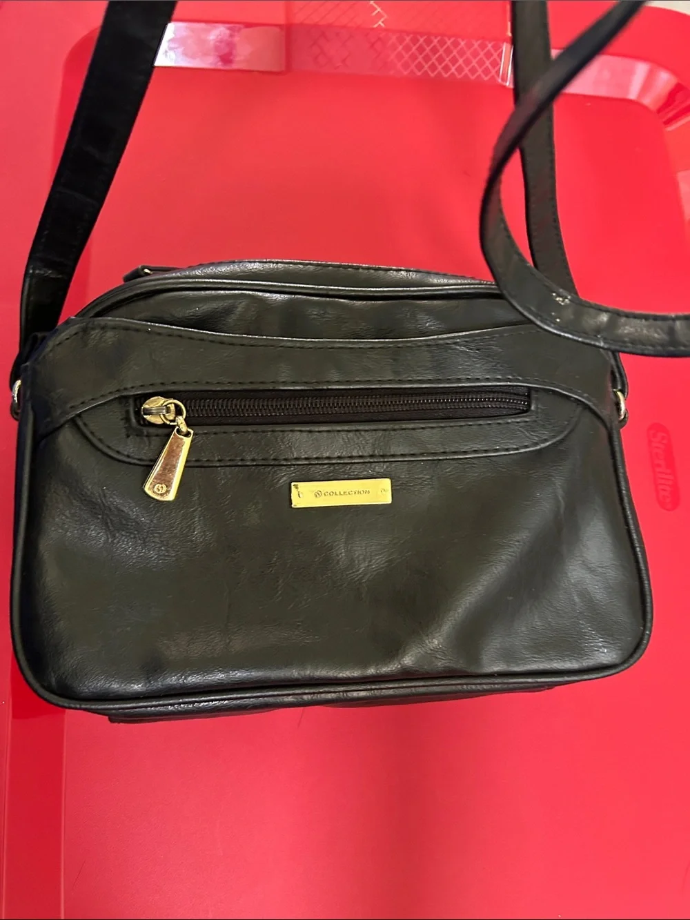NY Collection Black Crossbody Bag with Gold Accents